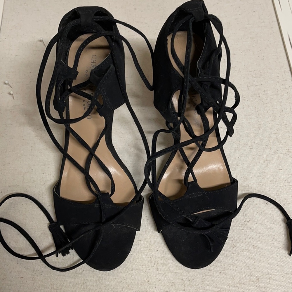 Lace up black high heels